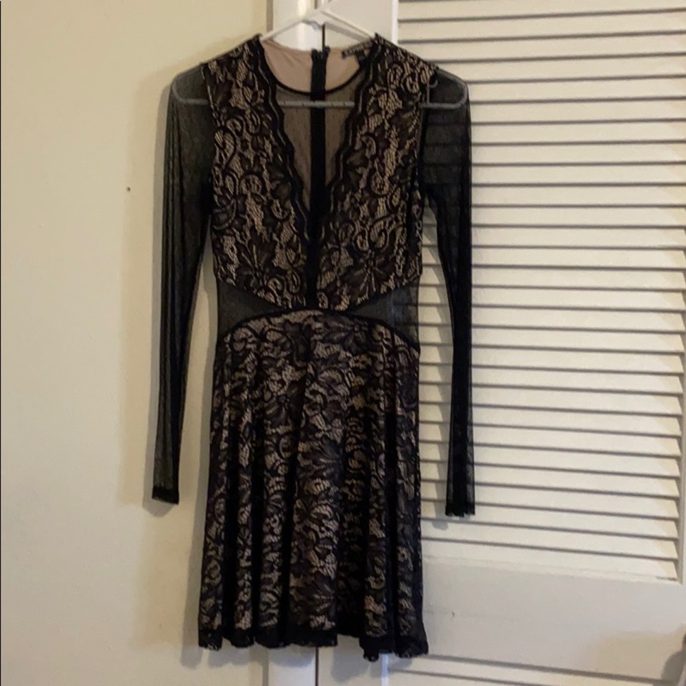 Black and nude mesh see through dress